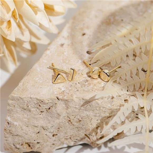 14K Gold Plated Sterling Silver Triangle Shaped Cute Dainty Earrings for Women - Picture 5 of 5